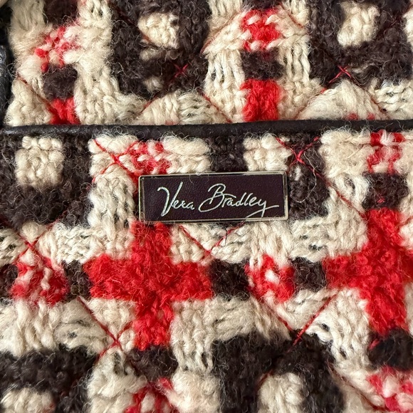 Vera Bradley Red and Black Crochet Shoulder Bag red black leather strap handles - Picture 2 of 7